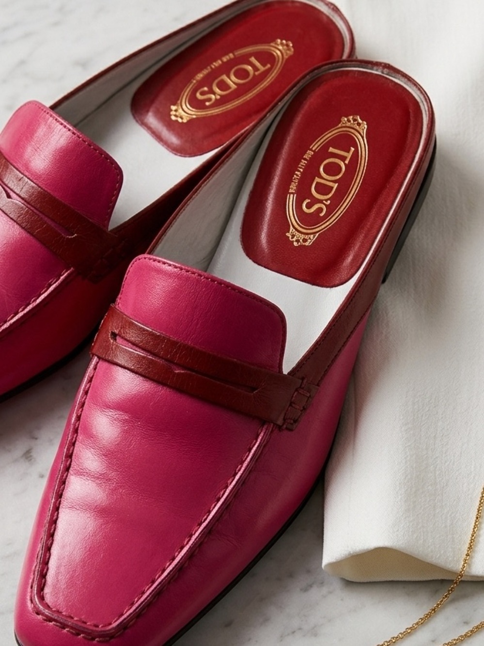 Tod’s Pink Leather Mules Slides Italy Quiet Luxury Office Slip On loafers 5.5